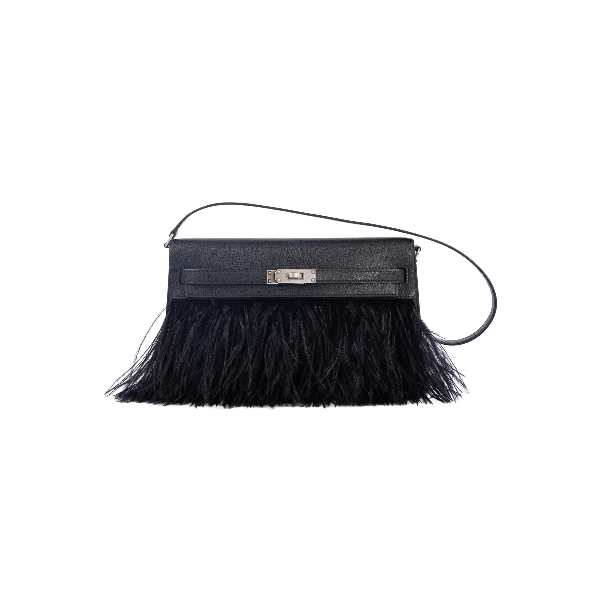 HERMÈS MASTER KELLY ELAN FOLIE 28 BLACK OSTRICH FEATHER (28cm)